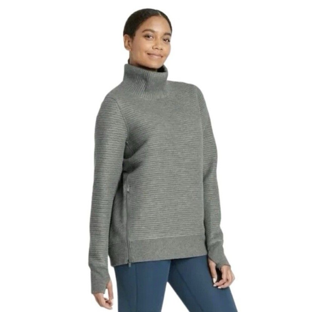 All in Motion Grey Funnel Neck Quilted Pullover Sweatshirt S Athleisure Active
